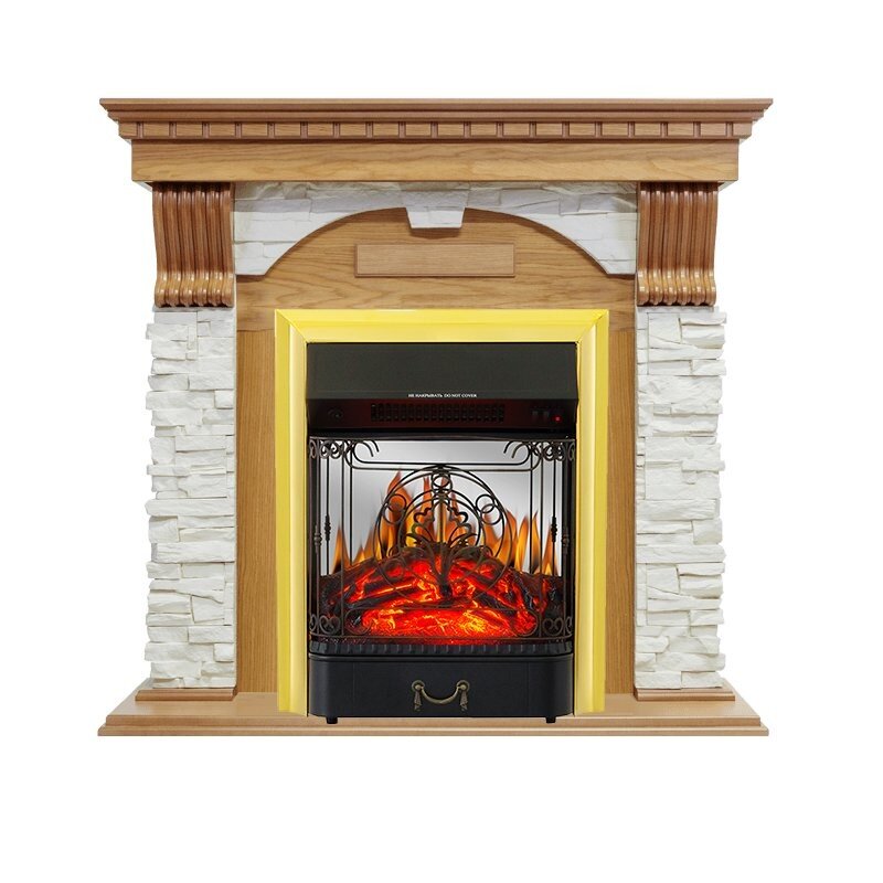 Каминокомплект Royal Flame Dublin - Дуб / Сланец белый с очагом Majestic FX M Brass фото 1 — Умный климат - Красноярск