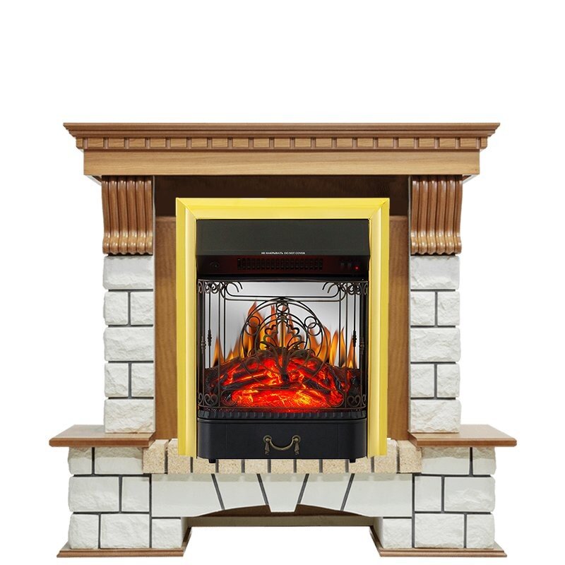 Каминокомплект Royal Flame Pierre Luxe - Дуб / Белый с очагом Majestic FX M Brass фото 1 — Умный климат - Красноярск