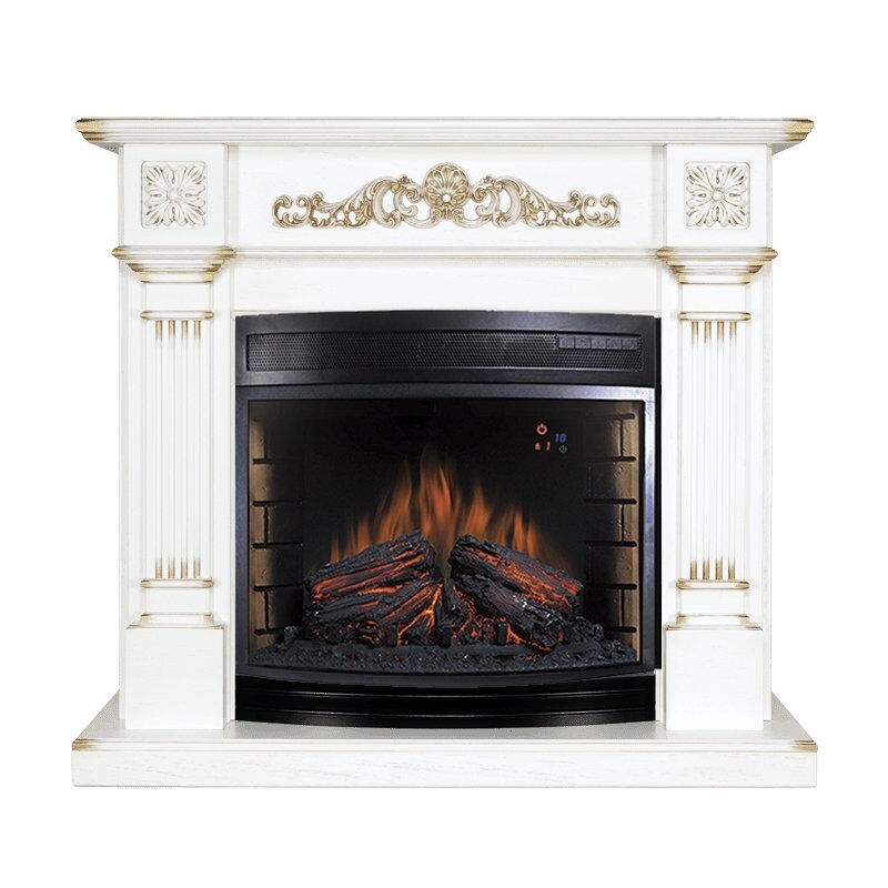 Каминокомплект Royal Flame Florina - Белый дуб, патина золото с очагом Dioramic 28 LED FX фото 1 — Умный климат - Красноярск
