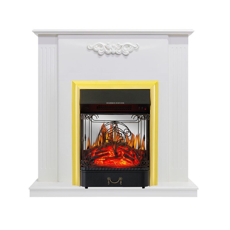 Каминокомплект Royal Flame Lumsden - Белый дуб с очагом Majestic FX M Brass фото 1 — Умный климат - Красноярск