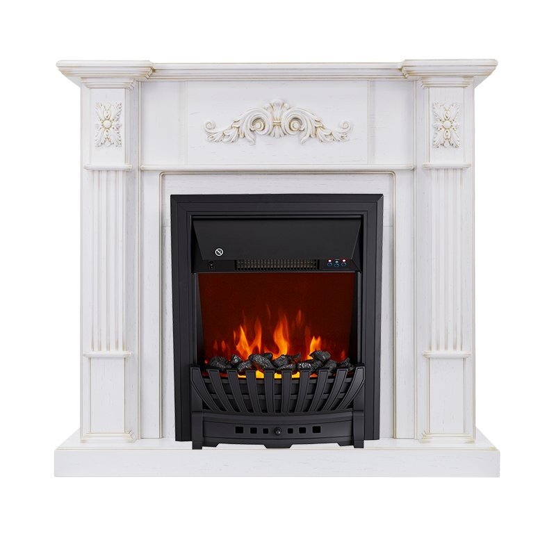 Каминокомплект Royal Flame Martin - Белый дуб, патина золото с очагом Aspen Black фото 1 — Умный климат - Красноярск