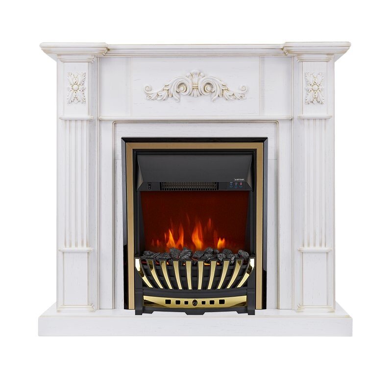 Каминокомплект Royal Flame Martin - Белый дуб, патина золото с очагом Aspen Gold фото 1 — Умный климат - Красноярск