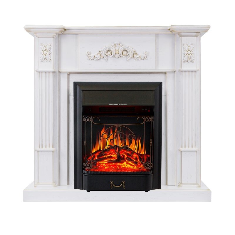 Каминокомплект Royal Flame Martin - Белый дуб, патина золото с очагом Majestic FX Black фото 1 — Умный климат - Красноярск