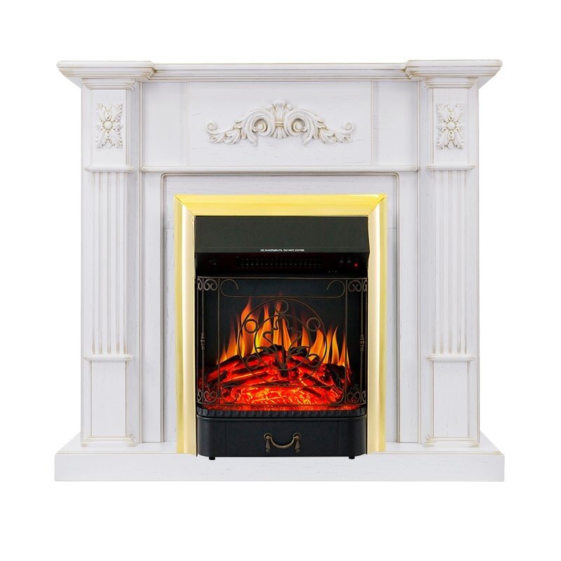 Каминокомплект Royal Flame Martin - Белый дуб, патина золото с очагом Majestic FX Brass фото 1 — Умный климат - Красноярск