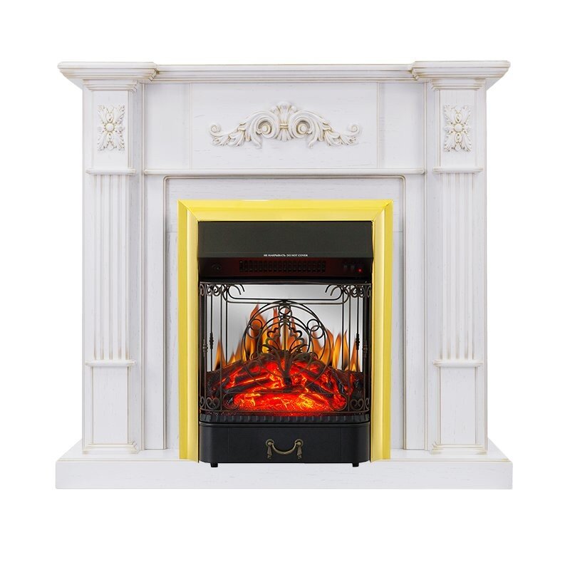 Каминокомплект Royal Flame Martin - Белый дуб, патина золото с очагом Majestic FX M Brass фото 1 — Умный климат - Красноярск