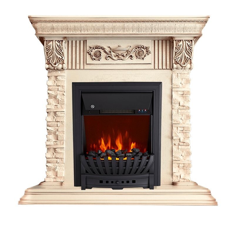 Каминокомплект Royal Flame Luxemburg (каменный) - Сланец/Cлоновая кость с патиной очаг Aspen Black фото 1 — Умный климат - Красноярск