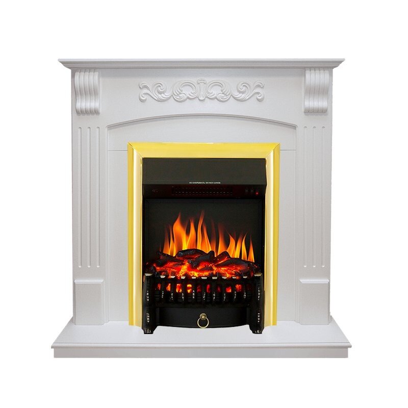 Каминокомплект Royal Flame Sorrento - Белый дуб с очагом Fobos FX Brass фото 1 — Умный климат - Красноярск
