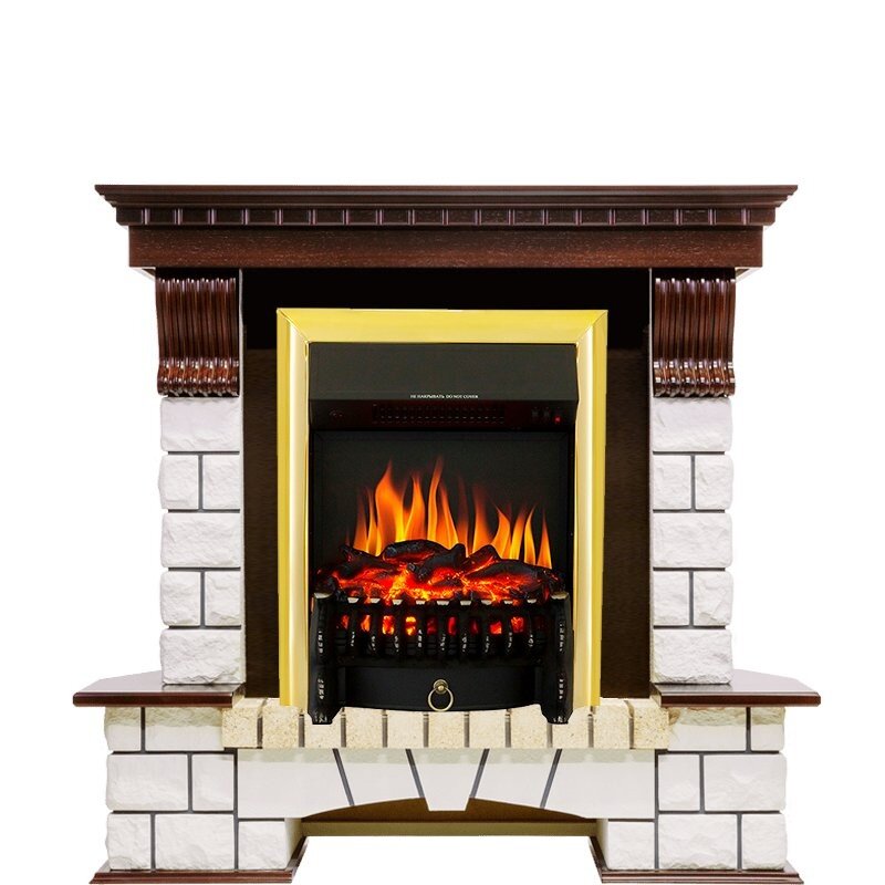 Каминокомплект Royal Flame Pierre Luxe угловой - Темный дуб / Белый с очагом Fobos FX Brass фото 1 — Умный климат - Красноярск