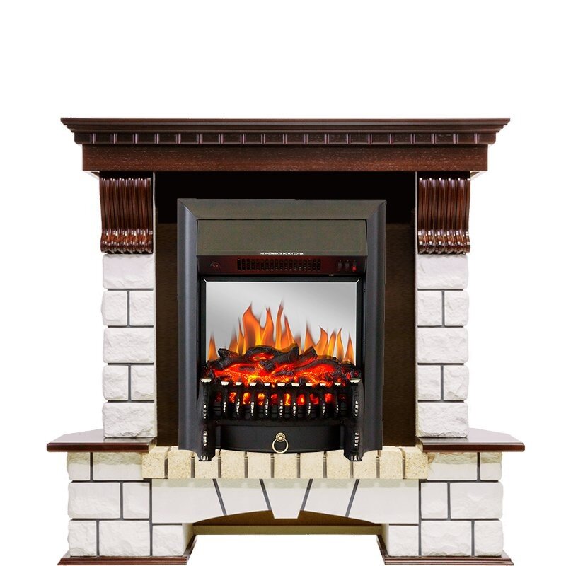 Каминокомплект Royal Flame Pierre Luxe угловой - Темный дуб / Белый с очагом Fobos FX M Black фото 1 — Умный климат - Красноярск