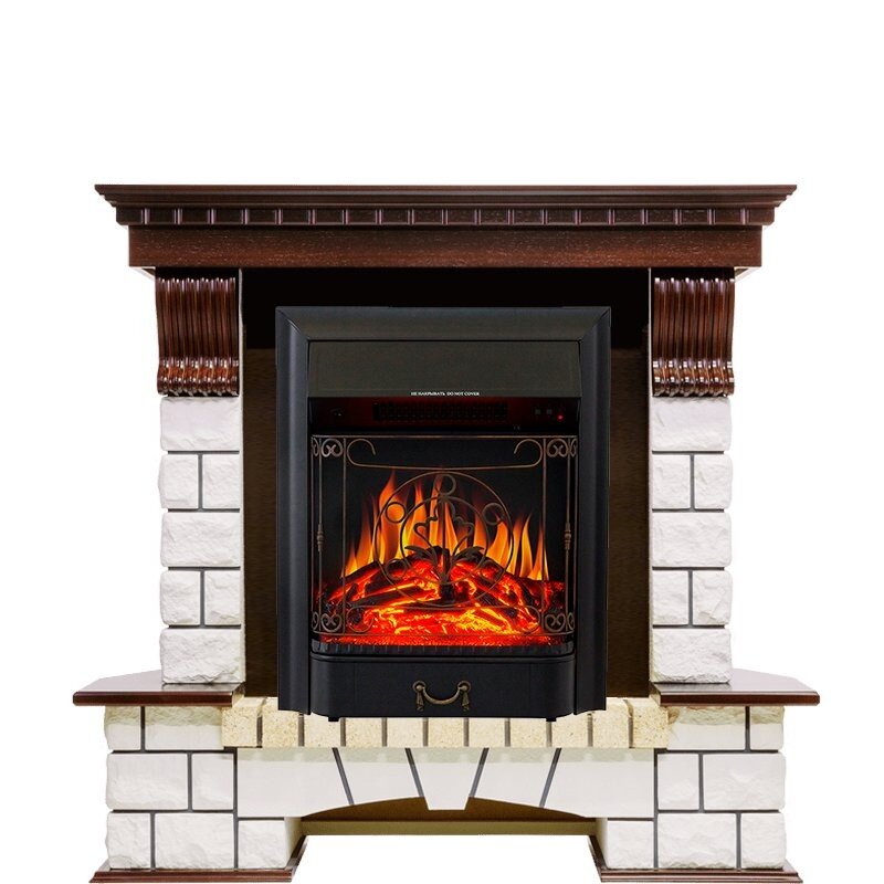 Каминокомплект Royal Flame Pierre Luxe угловой - Темный дуб / Белый с очагом Majestic FX Black фото 1 — Умный климат - Красноярск