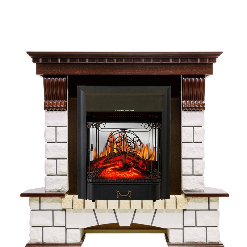 Каминокомплект Royal Flame Pierre Luxe угловой - Темный дуб / Белый с очагом Majestic FX M Black фото 1 — Умный климат - Красноярск