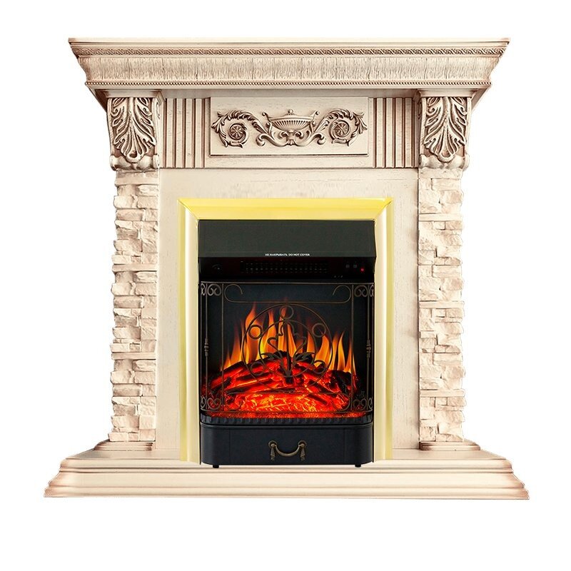 Каминокомплект Royal Flame Luxemburg (каменный) - Сланец/Cлоновая кость очаг Majestic FX Brass фото 1 — Умный климат - Красноярск