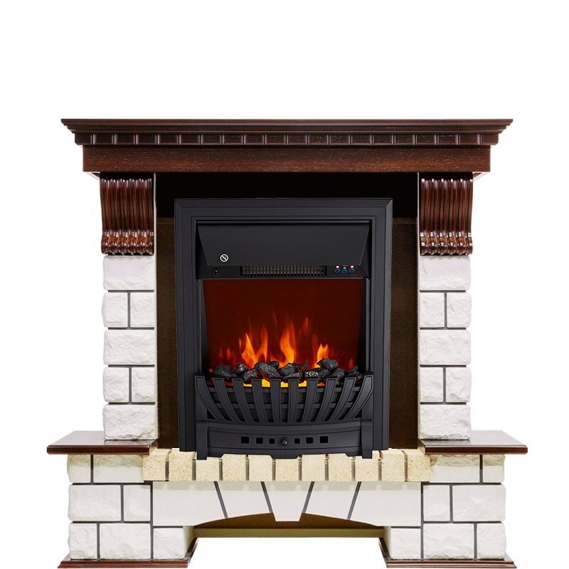 Каминокомплект Royal Flame Pierre Luxe - Темный дуб / Белый с очагом Aspen Black фото 1 — Умный климат - Красноярск