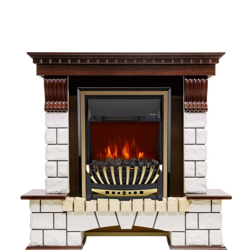Каминокомплект Royal Flame Pierre Luxe - Темный дуб / Белый с очагом Aspen Gold фото 1 — Умный климат - Красноярск