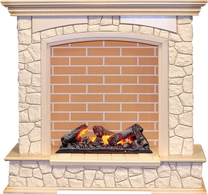 Каминокомплект Dimplex Preston - Слоновая кость с патиной / Кирпич с очагом Cassette 600 NH фото 1 — Умный климат - Красноярск