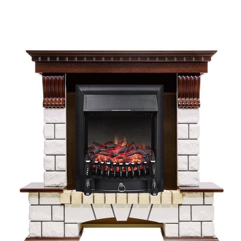 Каминокомплект Royal Flame Pierre Luxe - Темный дуб / Белый с очагом Fobos FX Black фото 1 — Умный климат - Красноярск