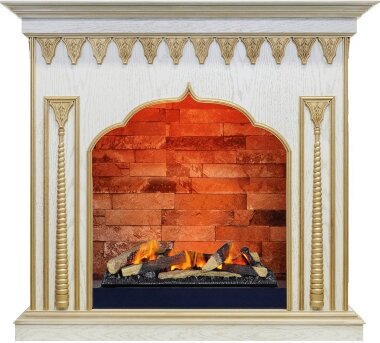 Каминокомплект Dimplex Abu-Dabi - Белый дуб, патина золото с очагом Cassette 600 LNH-INT (с дровами) — Умный климат - Красноярск