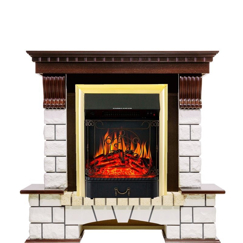 Каминокомплект Royal Flame Pierre Luxe - Темный дуб / Белый с очагом Majestic FX Brass фото 1 — Умный климат - Красноярск