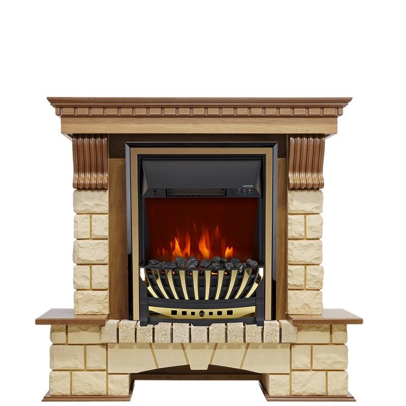 Каминокомплект Royal Flame Pierre Luxe - Дуб / Шампань с очагом Aspen Gold фото 1 — Умный климат - Красноярск