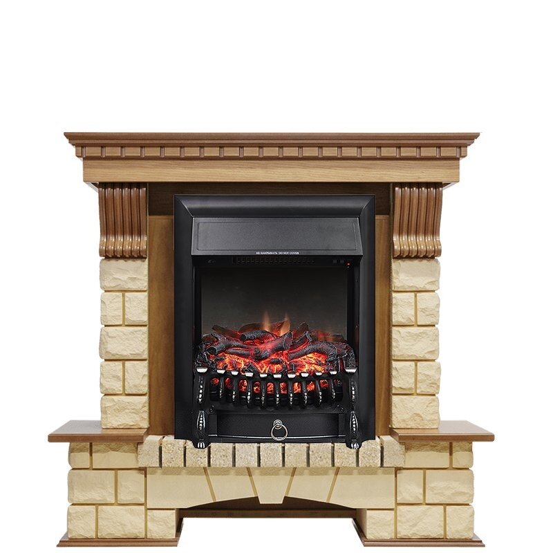 Каминокомплект Royal Flame Pierre Luxe - Дуб / Шампань с очагом Fobos FX Black фото 1 — Умный климат - Красноярск