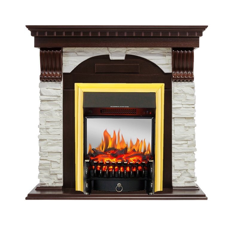 Каминокомплект Royal Flame Dublin - Темный дуб / Сланец белый с очагом Fobos FX M Brass фото 1 — Умный климат - Красноярск