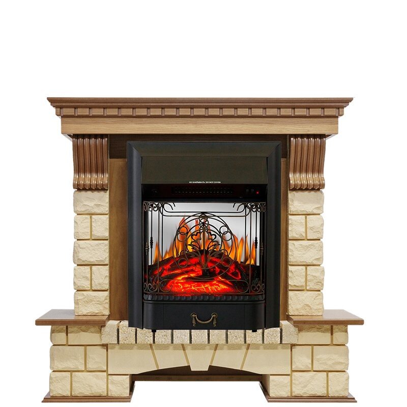 Каминокомплект Royal Flame Pierre Luxe - Дуб / Шампань с очагом Majestic FX M Black фото 1 — Умный климат - Красноярск