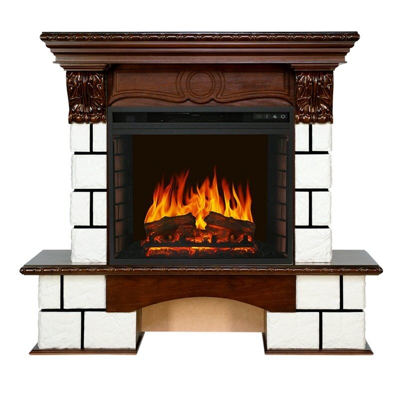 Каминокомплект Royal Flame Pierre Luxe - Белый / Темный дуб с очагом Vision 23 EF LED FX фото 1 — Умный климат - Красноярск