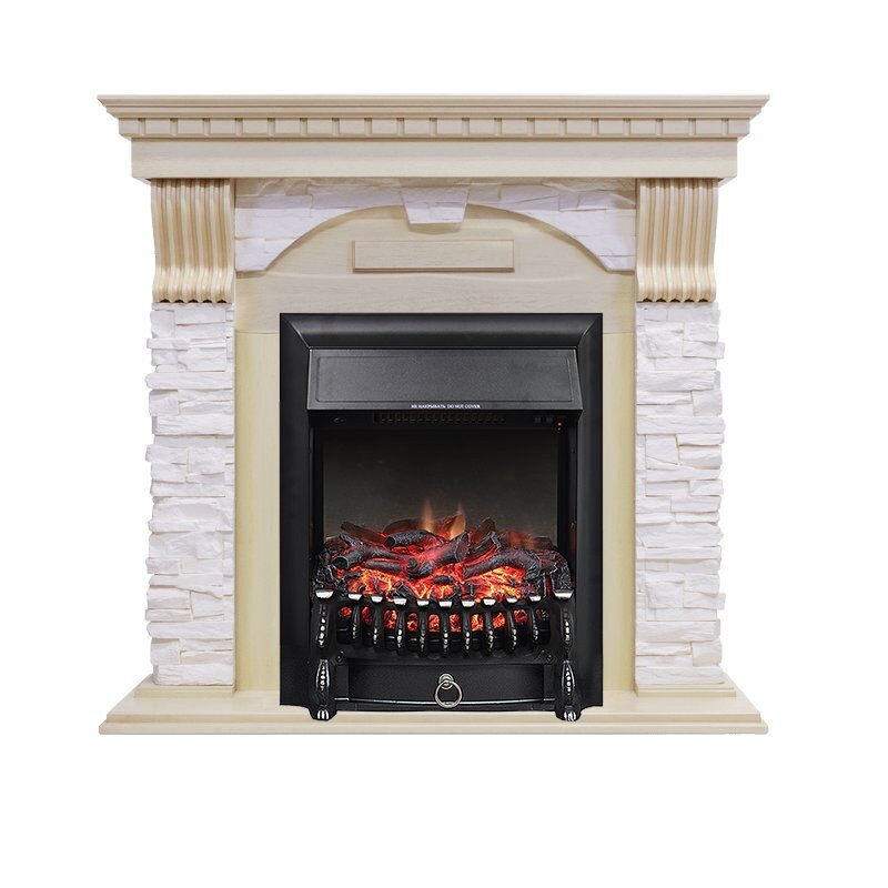 Каминокомплект Royal Flame Dublin - Слоновая кость с патиной / Сланец крем с очагом Fobos FX Black фото 1 — Умный климат - Красноярск