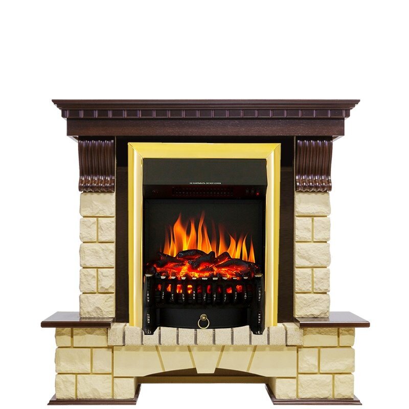 Каминокомплект Royal Flame Pierre Luxe - Темный дуб / Шампань с очагом Fobos FX Brass фото 1 — Умный климат - Красноярск