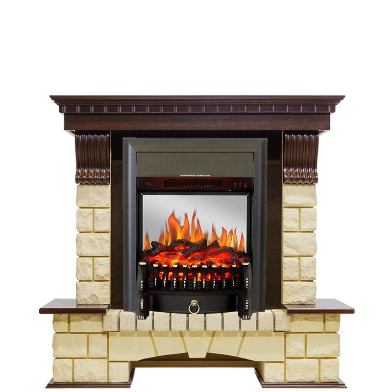 Каминокомплект Royal Flame Pierre Luxe - Темный дуб / Шампань с очагом Fobos FX M Black фото 1 — Умный климат - Красноярск