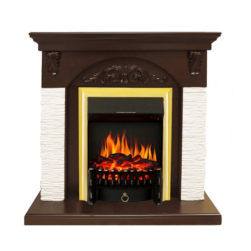 Каминокомплект Royal Flame Bern Сланец мелкий белый / Темный дуб с очагом Fobos FX Brass фото 1 — Умный климат - Красноярск