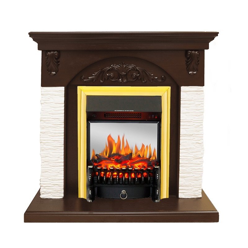 Каминокомплект Royal Flame Bern Сланец мелкий белый / Темный дуб с очагом Fobos FX M Brass фото 1 — Умный климат - Красноярск