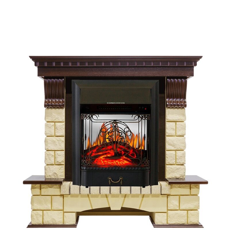 Каминокомплект Royal Flame Pierre Luxe - Темный дуб / Шампань с очагом Majestic FX M Black фото 1 — Умный климат - Красноярск