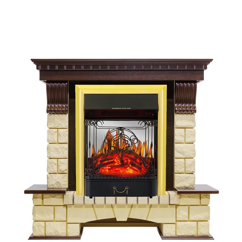 Каминокомплект Royal Flame Pierre Luxe - Темный дуб / Шампань с очагом Majestic FX M Brass фото 1 — Умный климат - Красноярск