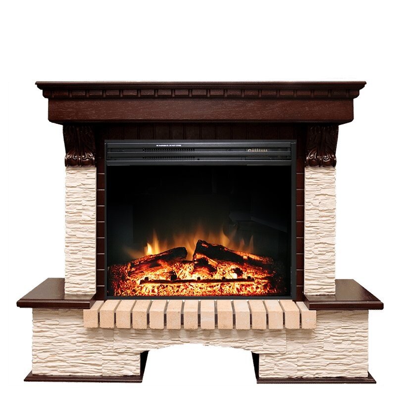 Каминокомплект Royal Flame Pierre Luxe - Темный дуб / Сланец бежевый с очагом Jupiter FX New фото 1 — Умный климат - Красноярск