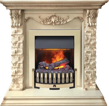 Каминокомплект Dimplex Adriana - Cлоновая кость с очагом Danville Brass FB2 — Умный климат - Красноярск