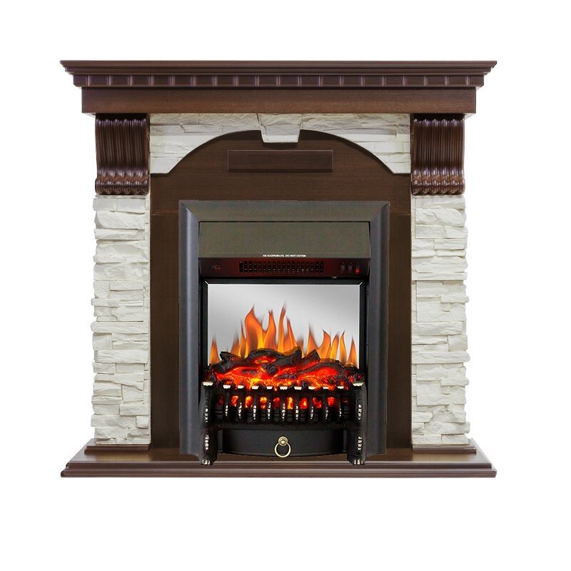 Каминокомплект Royal Flame Dublin угловой - Темный дуб / Сланец белый с очагом Fobos FX M Black фото 1 — Умный климат - Красноярск
