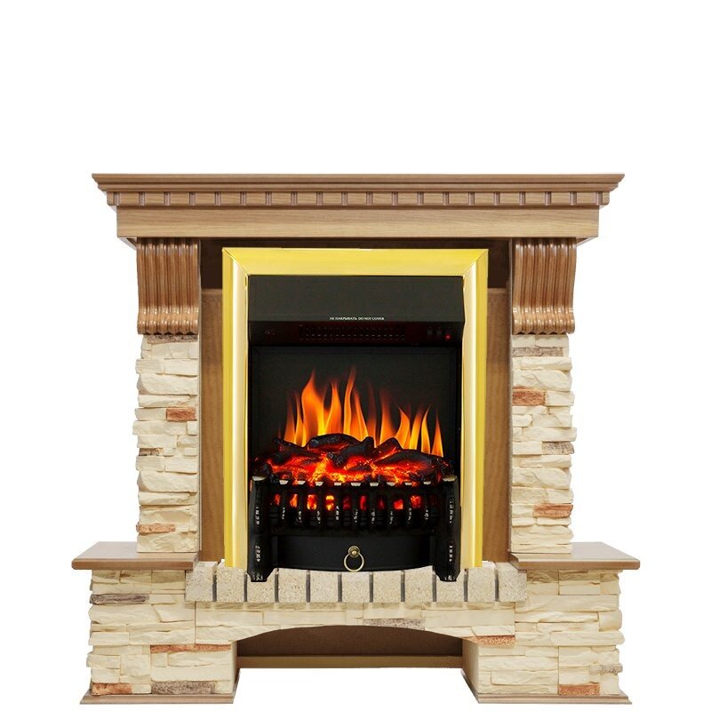 Каминокомплект Royal Flame Pierre Luxe - Дуб / Сланец с очагом Fobos FX Brass фото 1 — Умный климат - Красноярск