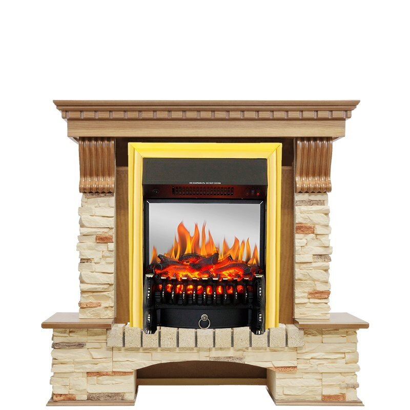 Каминокомплект Royal Flame Pierre Luxe - Дуб / Сланец с очагом Fobos FX M Brass фото 1 — Умный климат - Красноярск