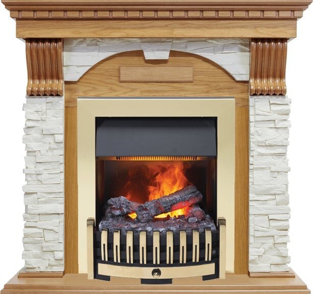 Каминокомплект Dimplex Dublin - Дуб / Сланец белый с очагом Danville Brass FB2 фото 1 — Умный климат - Красноярск