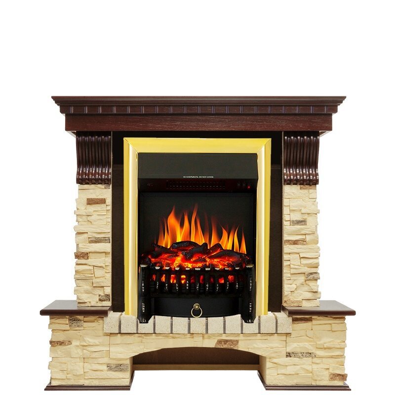 Каминокомплект Royal Flame Pierre Luxe - Темный дуб / Сланец с очагом Fobos FX Brass фото 1 — Умный климат - Красноярск