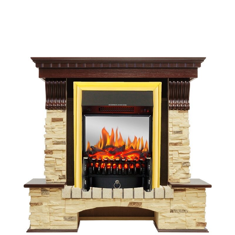 Каминокомплект Royal Flame Pierre Luxe - Темный дуб / Сланец с очагом Fobos FX M Brass фото 1 — Умный климат - Красноярск