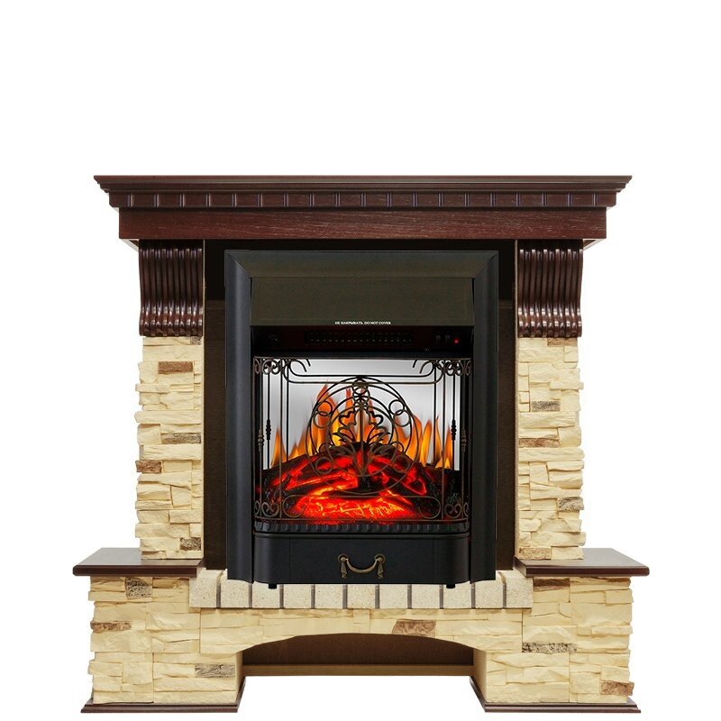 Каминокомплект Royal Flame Pierre Luxe - Темный дуб / Сланец с очагом Majestic FX M Black фото 1 — Умный климат - Красноярск