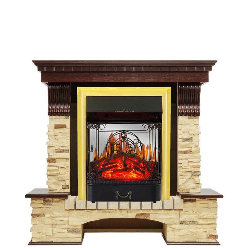 Каминокомплект Royal Flame Pierre Luxe - Темный дуб / Сланец с очагом Majestic FX M Brass фото 1 — Умный климат - Красноярск
