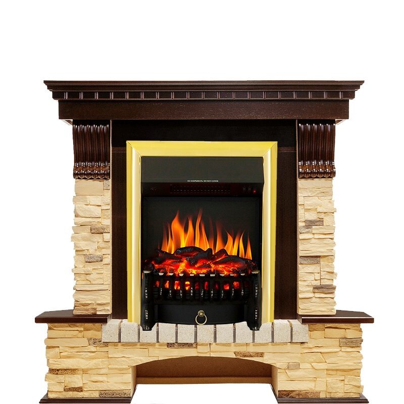 Каминокомплект Royal Flame Pierre Luxe угловой - Темный дуб / Сланец с очагом Fobos FX Brass фото 1 — Умный климат - Красноярск