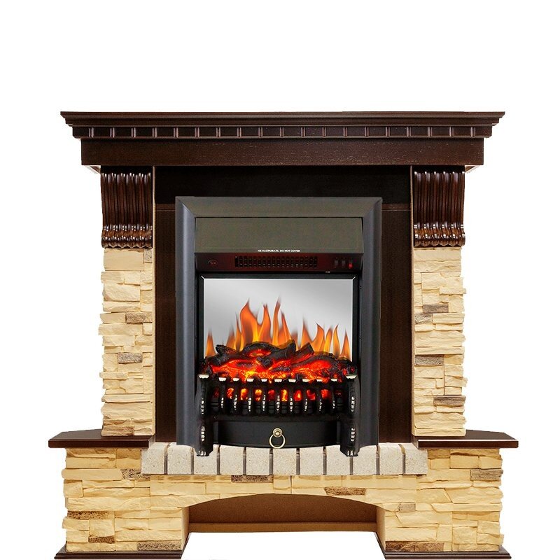 Каминокомплект Royal Flame Pierre Luxe угловой - Темный дуб / Сланец с очагом Fobos FX M Black фото 1 — Умный климат - Красноярск
