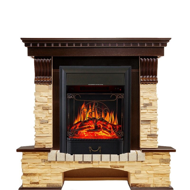 Каминокомплект Royal Flame Pierre Luxe угловой - Темный дуб / Сланец с очагом Majestic FX Black фото 1 — Умный климат - Красноярск