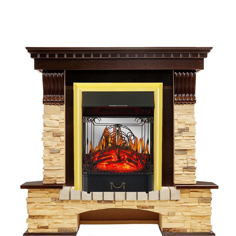 Каминокомплект Royal Flame Pierre Luxe угловой - Темный дуб / Сланец с очагом Majestic FX M Brass фото 1 — Умный климат - Красноярск