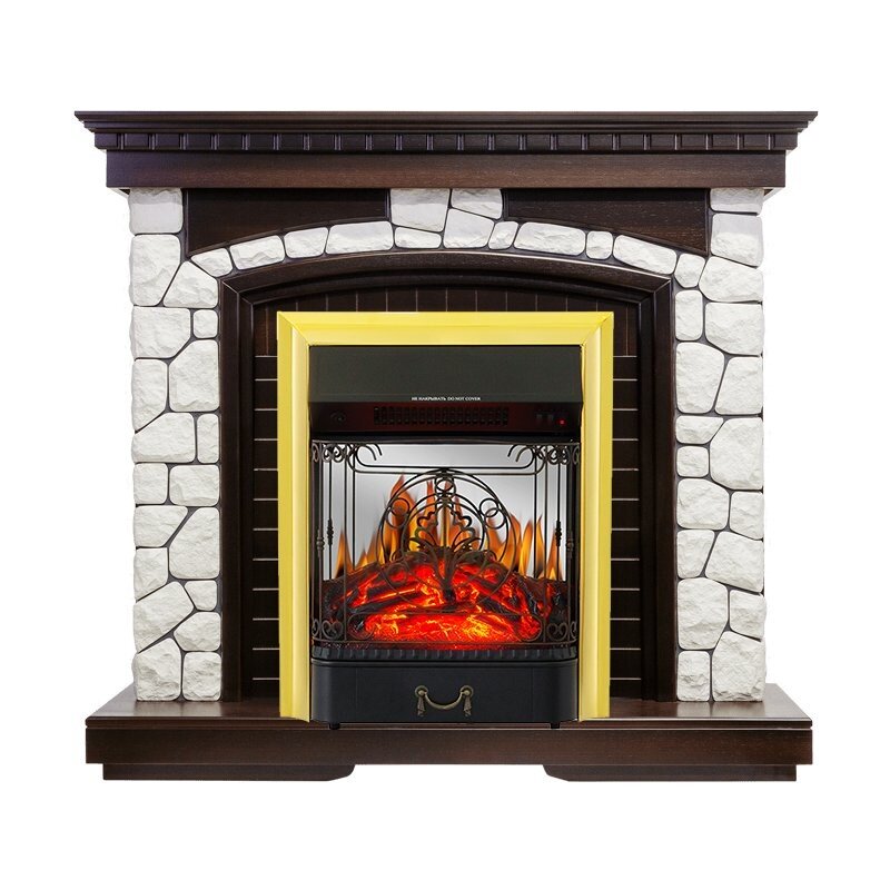 Каминокомплект Royal Flame Glasgow - Темный дуб / Белый с очагом Majestic FX M Brass фото 1 — Умный климат - Красноярск