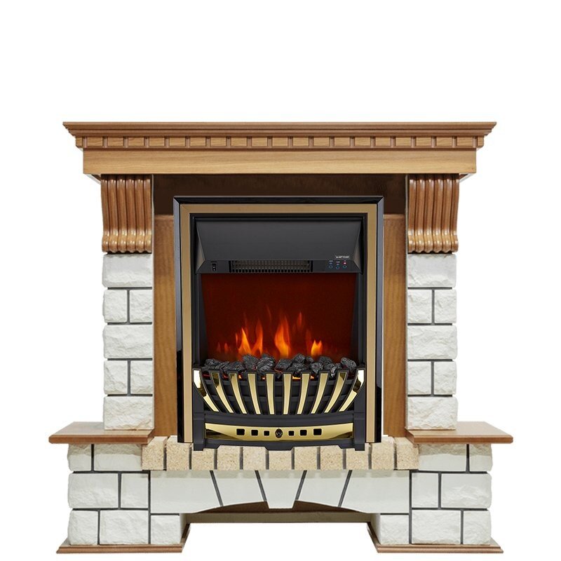 Каминокомплект Royal Flame Pierre Luxe - Дуб / Белый с очагом Aspen Gold фото 1 — Умный климат - Красноярск